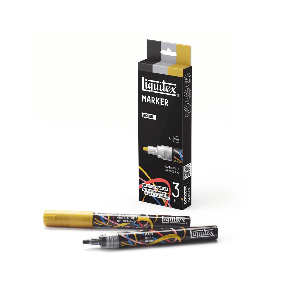 A pack of 3 accent Liquitex markers set against a white background