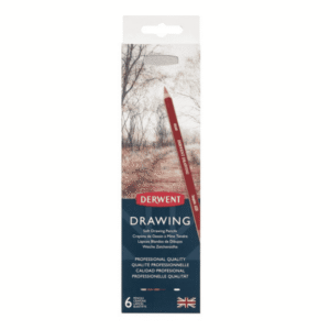 Derwent drawing pencil tin set (nature inspired) x 6 in closed packaging against a white background.